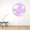 Personalized Flying Witch Round Purple Metal Sign, Witch Halloween Stainless Decoration