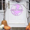 Personalized Flying Witch Round Purple Metal Sign, Witch Halloween Stainless Decoration