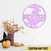 Personalized Flying Witch Round Purple Metal Sign, Witch Halloween Stainless Decoration