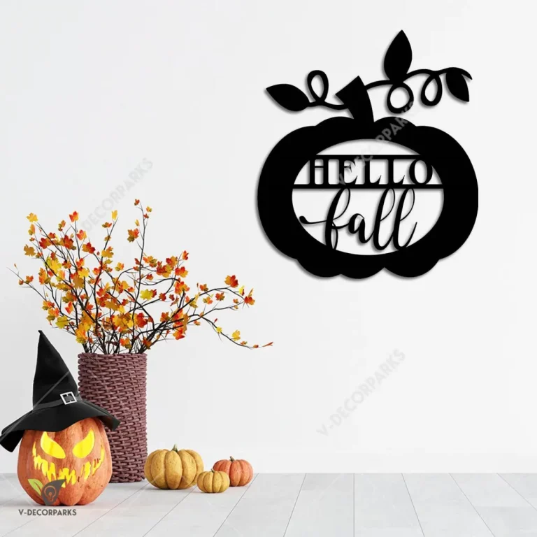 Hello Fall Pumpkin Metal Wall Decor, Hello Fall Welded Plaque