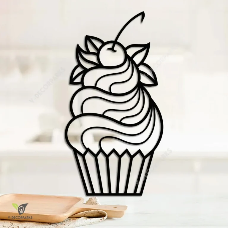 Silhouette Cupcake Metal Art, Cupcake Metallic Accent For Kitchen, Bakery, Baker