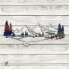 Heat Coloring Steel Mountain Scene Metal Wall Decor, Mountain Cut Artwork For Lodge