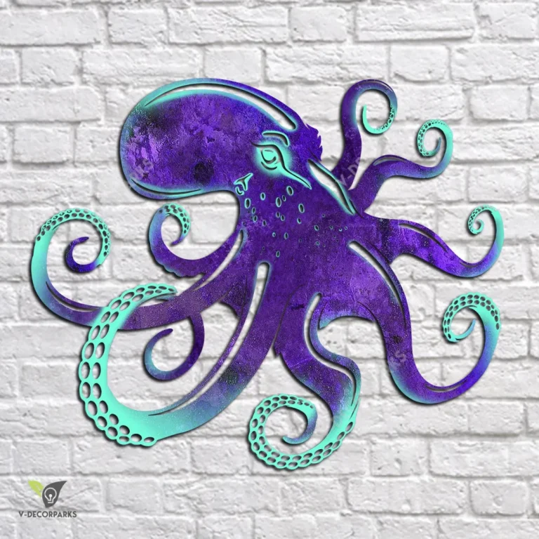 Purple Octopus Metal Wall Art, Purple Octopus Beach House Home Decoration