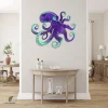 Purple Octopus Metal Wall Art, Purple Octopus Beach House Home Decoration