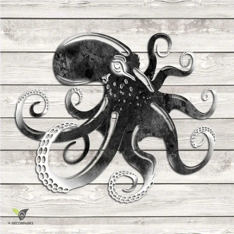 Black Octopus Metal Wall Decor, Black Octopus Housewarming Accent