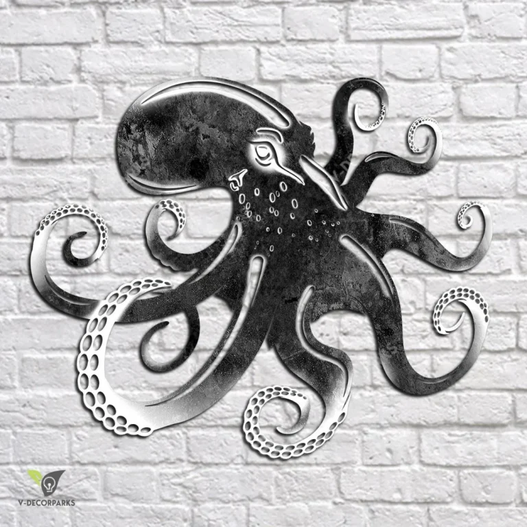 Black Octopus Metal Wall Decor, Black Octopus Housewarming Accent