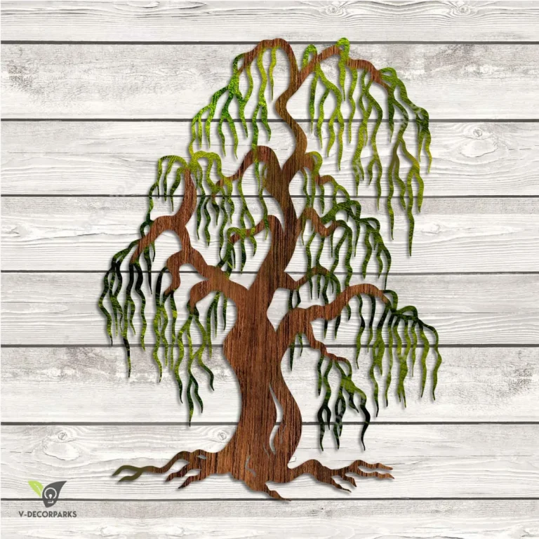 Willow Tree Colorful Metal Wall Decoration, Tree Of Life Rust Resistant Home Wall Hanging