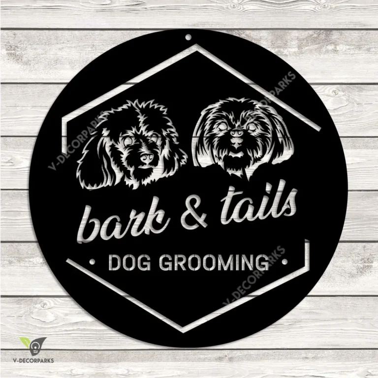 Bark And Tails Dog Grooming Metal Business Sign, Bark And Tails Dog Grooming, Pet Spa Decorative Accent
