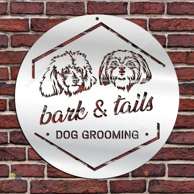 Bark And Tails Dog Grooming Metal Business Sign, Bark And Tails Dog Grooming, Pet Spa Decorative Accent