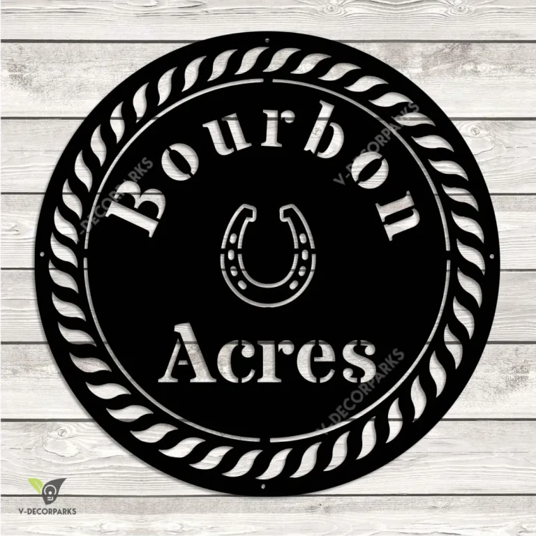 Bourbon Acres With Horseshoe Metal Sign, Bourbon Acres, Horse Ranch Rust Resistant Wall Art