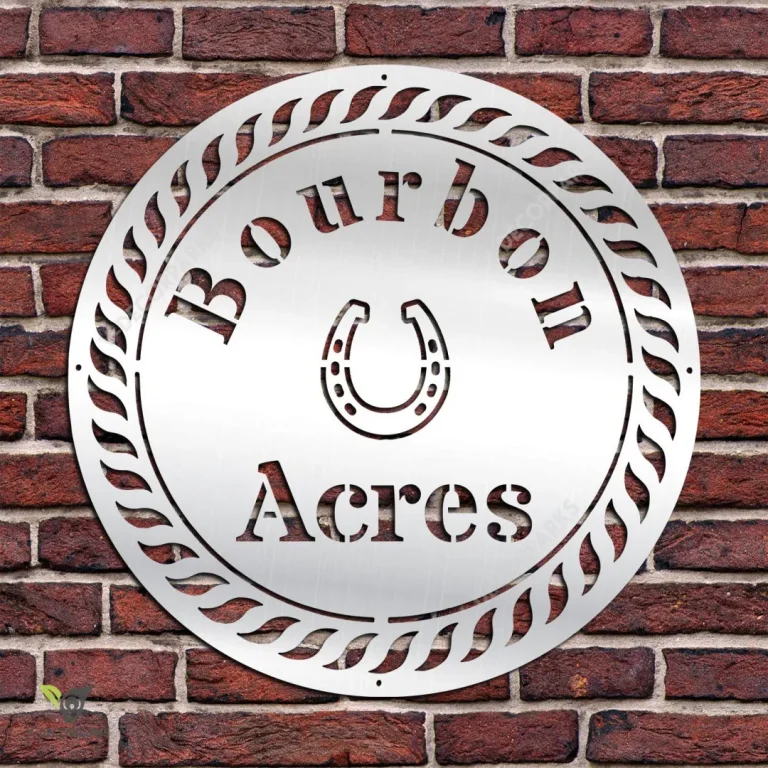 Bourbon Acres With Horseshoe Metal Sign, Bourbon Acres, Horse Ranch Rust Resistant Wall Art