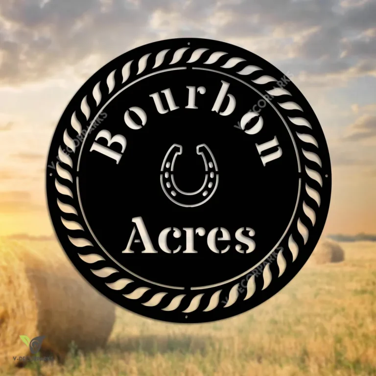 Bourbon Acres With Horseshoe Metal Sign, Bourbon Acres, Horse Ranch Rust Resistant Wall Art