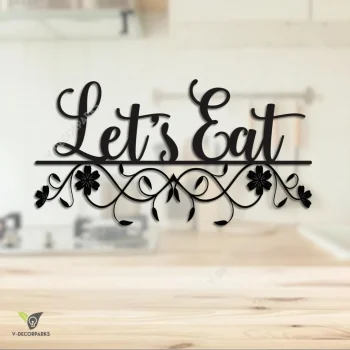 Let's Eat Funny Dining Room Metal Wall Art, Let's Eat Inner Decor For Dining Room, Kitchen
