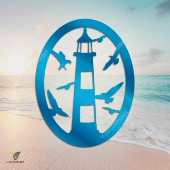 Lighthouse And Gulls Metal Sign, Lighthouse And Seagulls Evergreen Decor