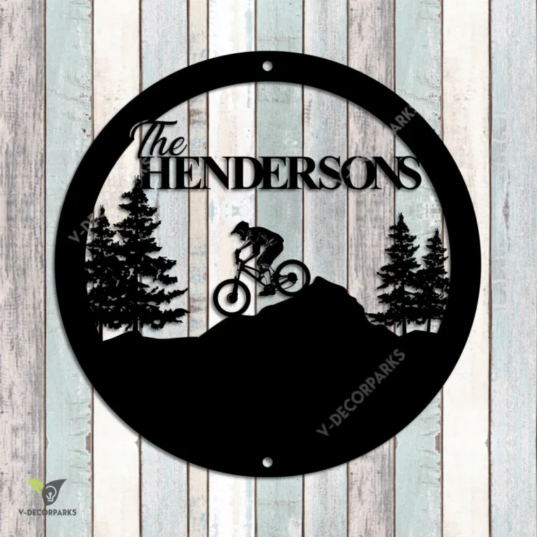 Customized Mountain Biking Round Metal Art, Mountain Biker Stainless Decor