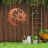 Copper Wacky Sun And Moon Metal Wall Art, Solar And Lunar Celestial Steel Plaque