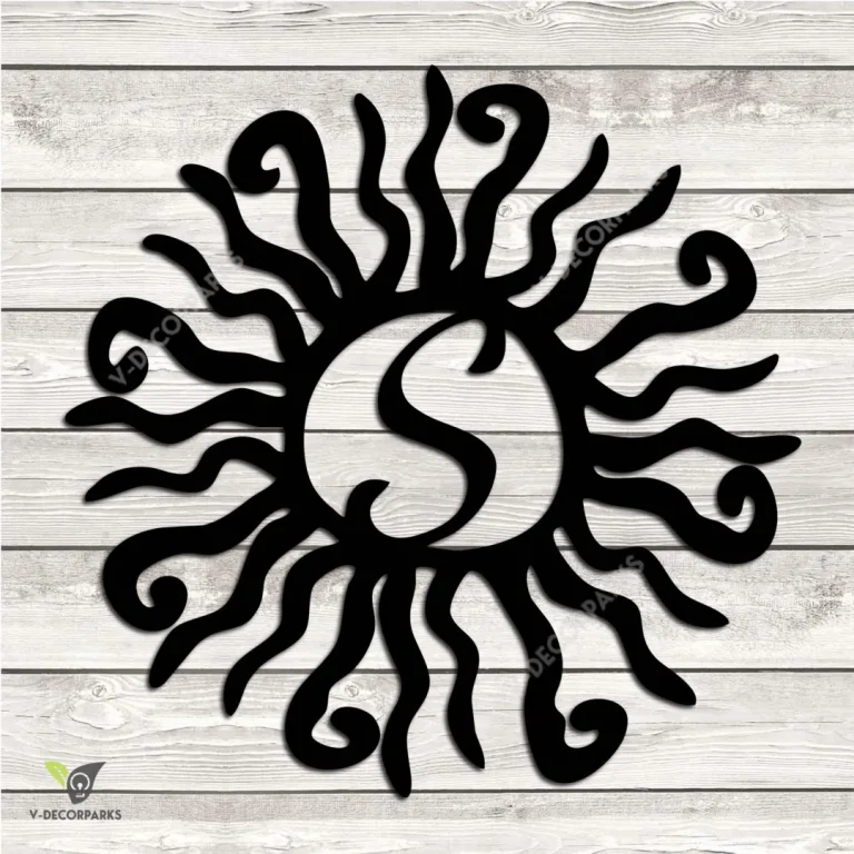 Personalized Letter Wacky Sun Metal Sign, Wacky Sun Silhouette Wall Hanging