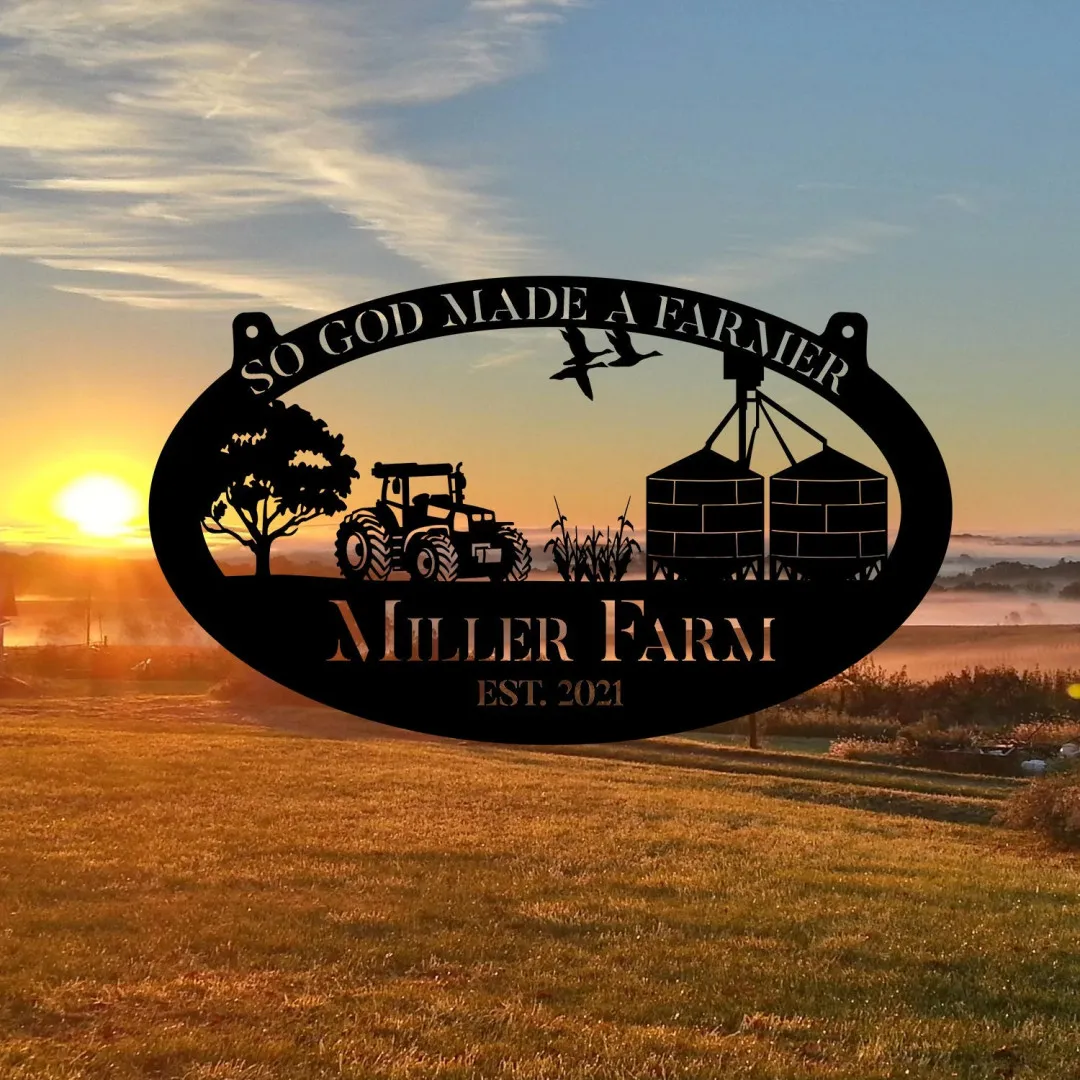 2211-01.webp So God Made A Farmer Personalized Wheat Bin Metal Art, Jesus Metal Decor