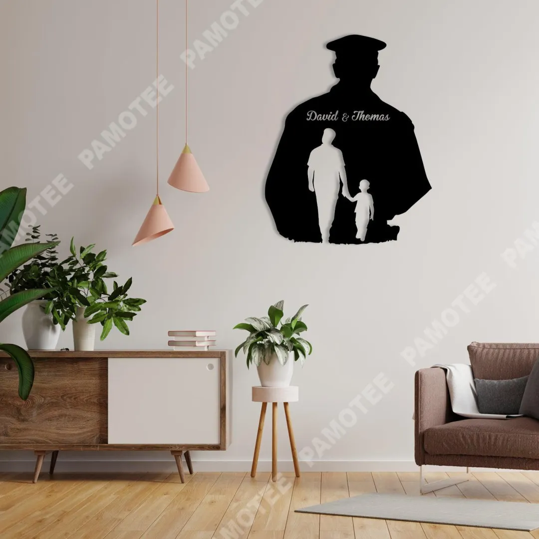 2240-01-1.webp Personalized Name Police And Dad Metal Art, Mother's Day Gift
