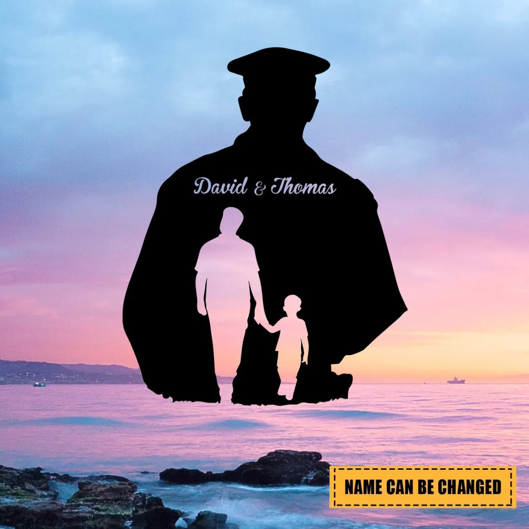 2240-1.webp Personalized Name Police And Dad Metal Art, Mother's Day Gift