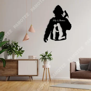 Custom Name Firefighter And His Mom Metal Art, Housewarming Wall Decor