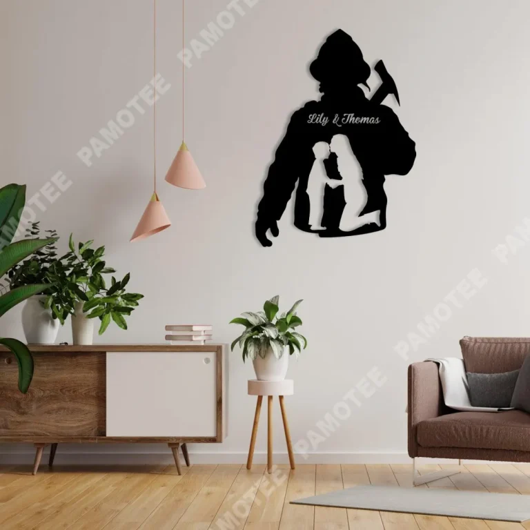 Custom Name Firefighter And His Mom Metal Art, Housewarming Wall Decor