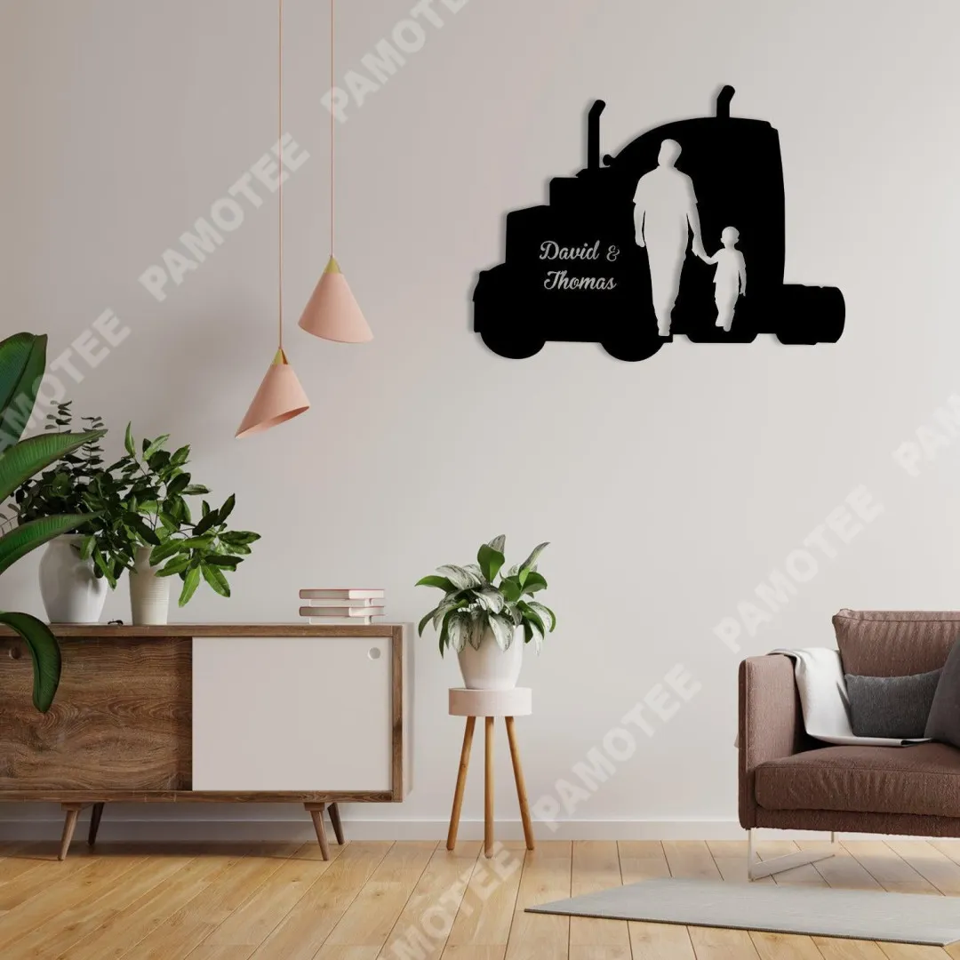 2252-01-1.webp Personalized Trucker Son And His Dad Metal Art, 18 Wheelers Housewarming Plaque