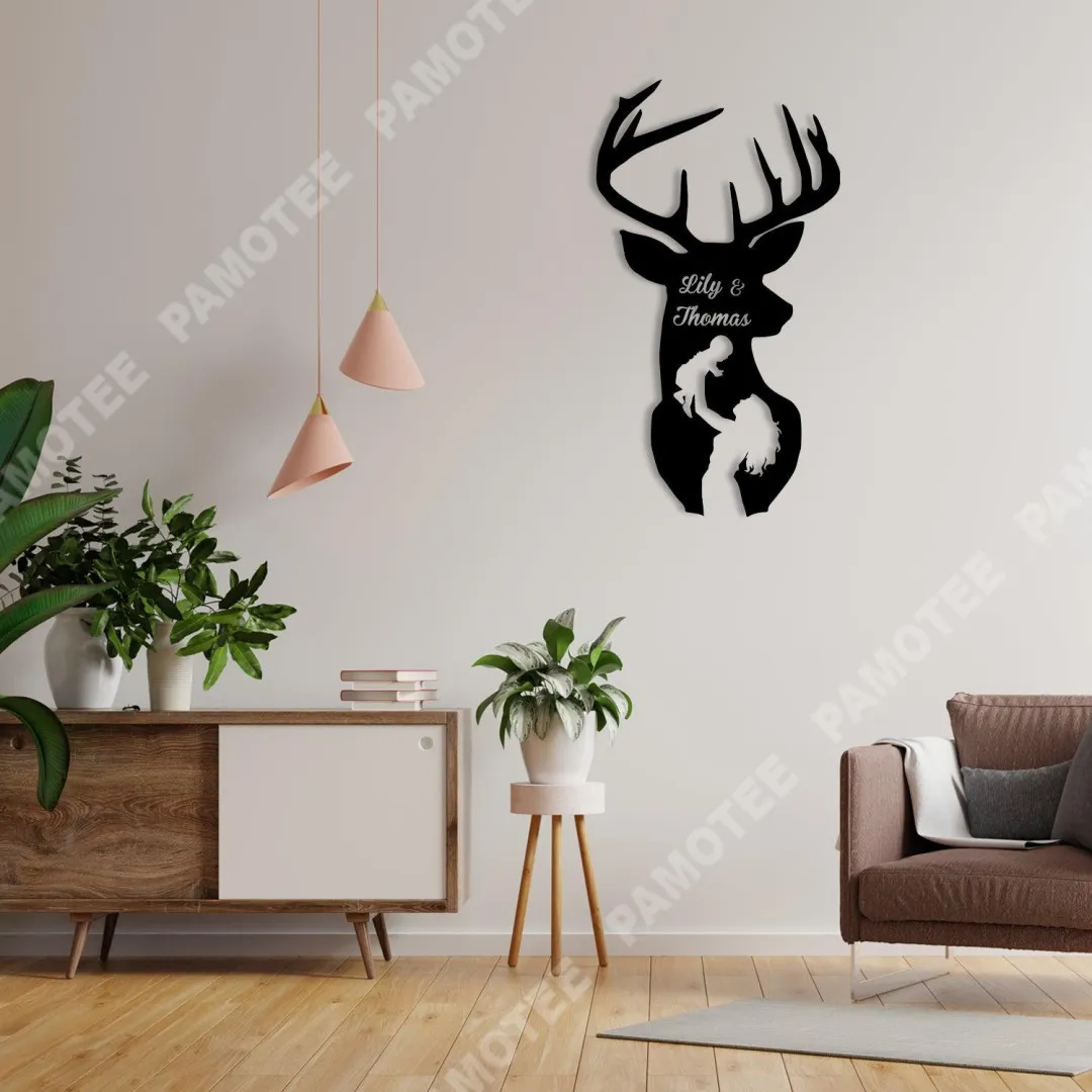 2255-01.webp Personalized Name Mother And Son Deer Hunting Metal Art, Buck Head Wall Hanging