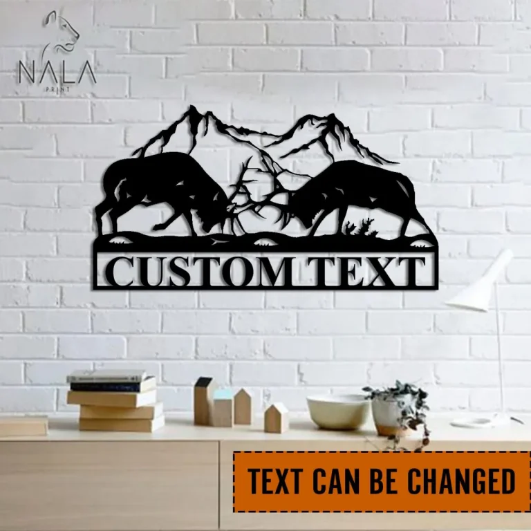 Personalized Fighting Elk Scene Metal Sign, Wild Animals Wall Hanging Decor, Custom Deer Design Metal Wall Art