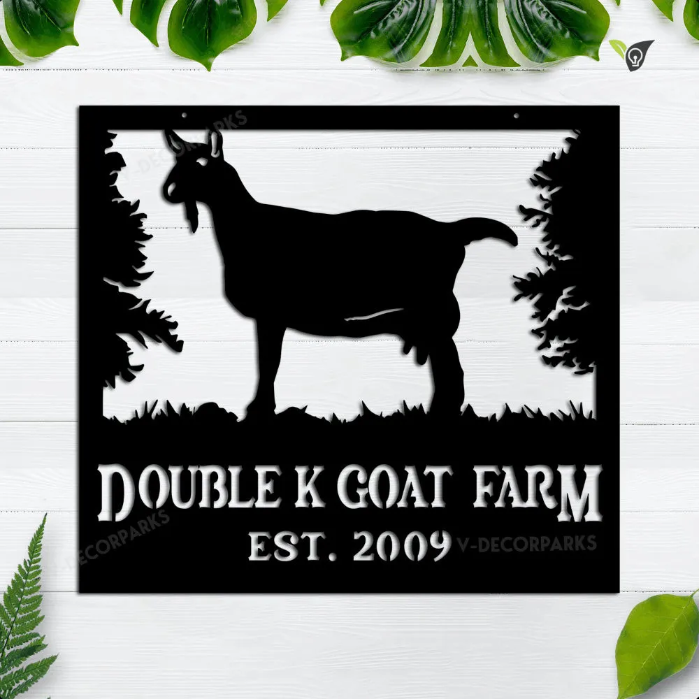 2326539536_36in_de-farm.webp Personalized Welcome Farm Metal Wall Art, Funny Goat Farm Metal Sign, Custom Cute Goats Name Sign, Farmer Gift