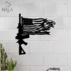 Gun Flag Eagle God Blessed America Metal Artwork, Memorial Gun Flag Wall Art Decor, Outdoor Metal Wall Hanging For Memorial Day