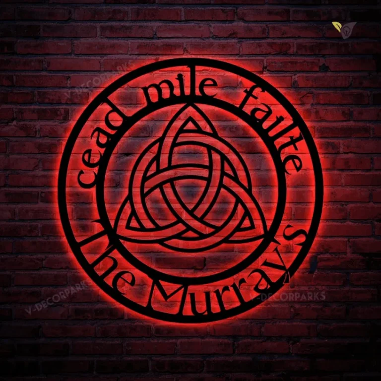 Trinity Cead Mile Failte Irish Celtic Knot Metal Sign With Colorful Led Light, Celtic Trinity Knot Metal Wall Art