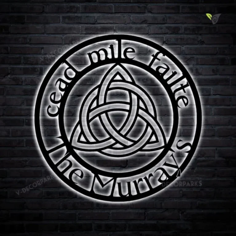 Trinity Cead Mile Failte Irish Celtic Knot Metal Sign With Colorful Led Light, Celtic Trinity Knot Metal Wall Art