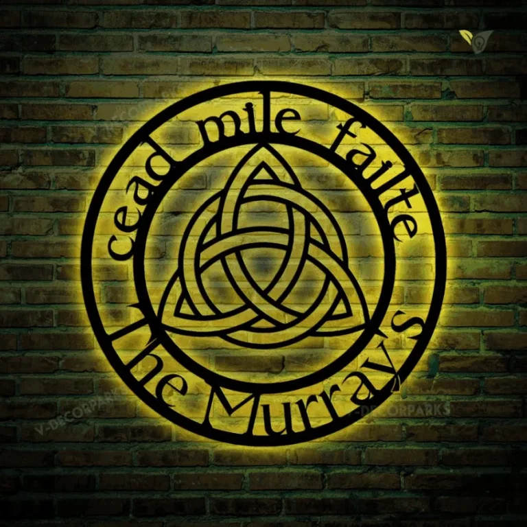 Trinity Cead Mile Failte Irish Celtic Knot Metal Sign With Colorful Led Light, Celtic Trinity Knot Metal Wall Art