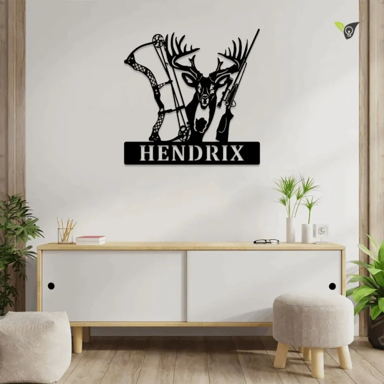 Deer Hunter Custom Name Metal Sign With Colorful Led Light, Personalized Name Deer Hunting Metal Wall Hanging, Bow Hunting Metal Art