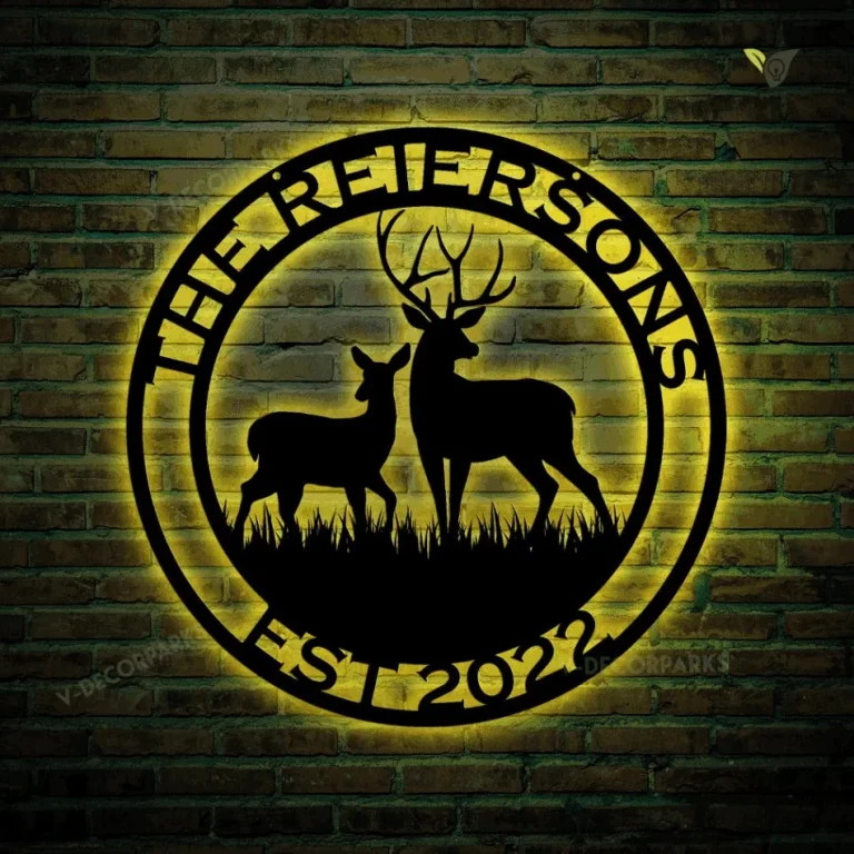 Personalized Deer Metal Sign With Colorful Led Light, Metal Deer Sign Decor, Deer Hunter Gift, Deer Camp Sign