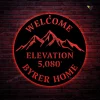 Custom Mountain Elevation Welcome Metal Sign With Colorful Led Light, Metal Wall Art, Cabin Sign, Metal House Sign