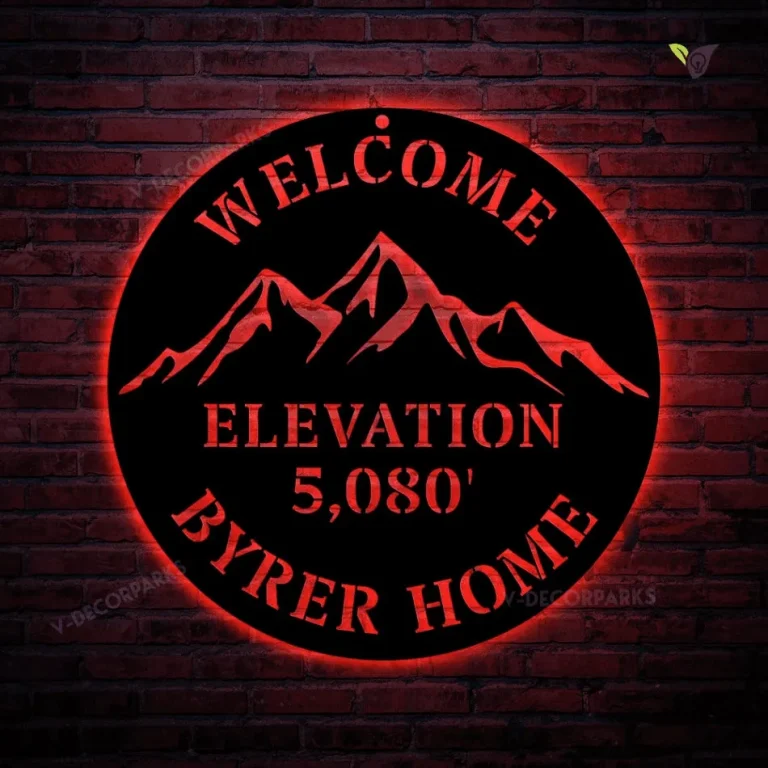 Custom Mountain Elevation Welcome Metal Sign With Colorful Led Light, Metal Wall Art, Cabin Sign, Metal House Sign