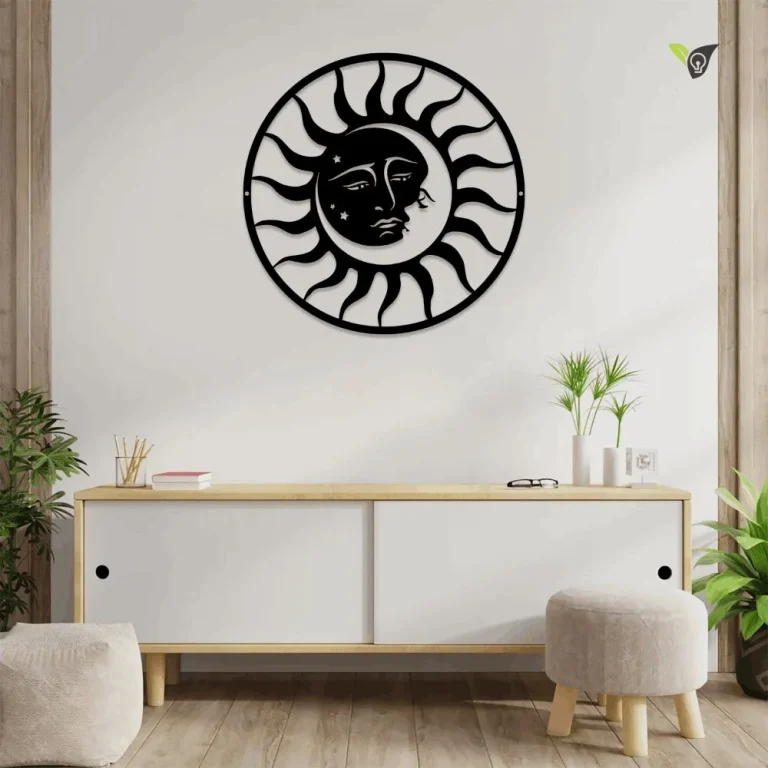 Sun And Moon And Celestial Metal Sign With Colorful Led Light, Sun Moon And Stars Living Room Decoration