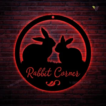 Personalized Rabbit Corner Metal Sign With Colorful Led Light, Rabbit Yard Metal Art, Garden Sign, Rabbit Farm Sign
