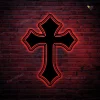 Jesus Cross Metal Sign With Colorful Led Light, Jesus Christ Cross Metal Wall Art, Christianity Metal Art