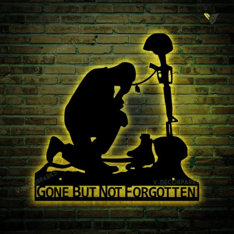 Fallen Soldier Gone But Not Forgotten Metal Sign With Colorful Led Light, Us Veteran Metal Art, Veteran Day Gift