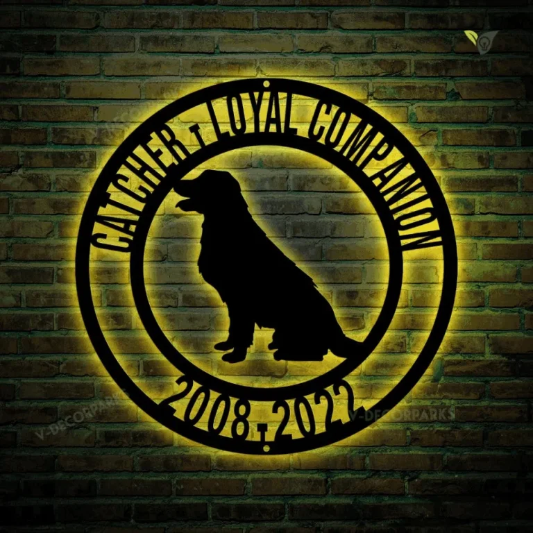 Custom Memorial Dog Silhouette Metal Sign With Colorful Led Light, Dog Memorial Metal Wall Sign, Missing Dog, Memorial Gift