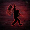 Bigfoot Fck Middle Finger American Flag Metal Sign With Colorful Led Light, Bigfoot Camping Metal Art, Bigfoot Wall Art