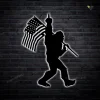 Bigfoot Fck Middle Finger American Flag Metal Sign With Colorful Led Light, Bigfoot Camping Metal Art, Bigfoot Wall Art