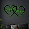 Personalized Name Double Heart Valentines Day Metal Sign With Led Lights, Home Decor, Wedding, Valentine Gift, Anniversary Wall Art