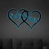 Personalized Name Double Heart Valentines Day Metal Sign With Led Lights, Home Decor, Wedding, Valentine Gift, Anniversary Wall Art