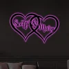 Personalized Name Double Heart Valentines Day Metal Sign With Led Lights, Home Decor, Wedding, Valentine Gift, Anniversary Wall Art