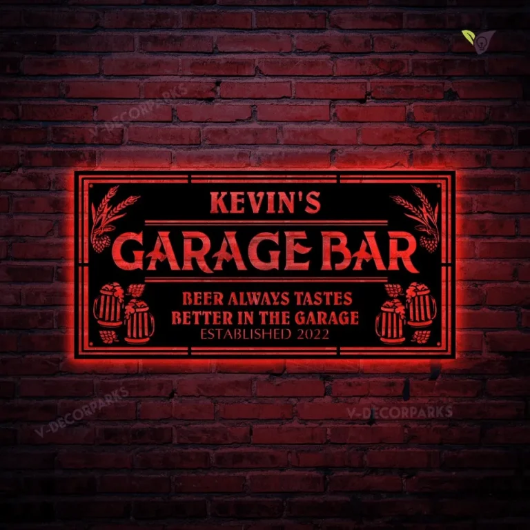 Personalized Name Garage Bar Metal Sign With Colorful Led Light, Man Cave Metal Art, Garage Sign, Gift For Him