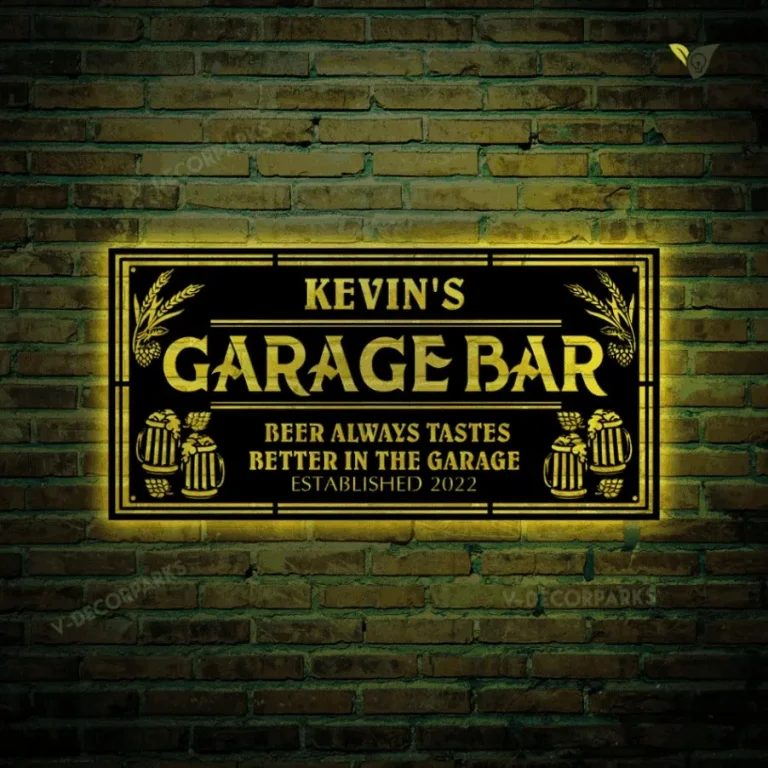 Personalized Name Garage Bar Metal Sign With Colorful Led Light, Man Cave Metal Art, Garage Sign, Gift For Him